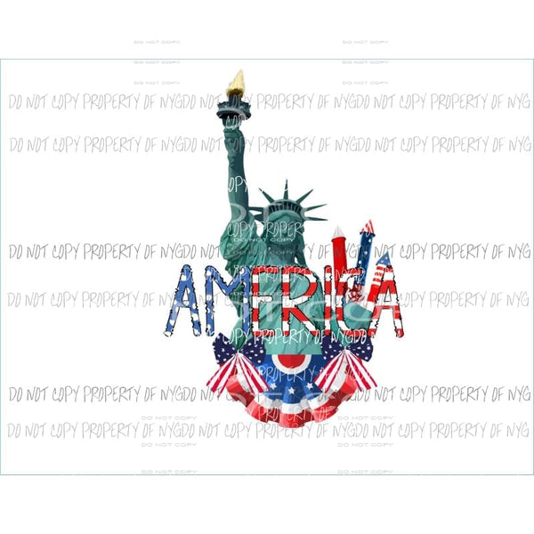 America Statue Of Liberty red white blue flag fireworks Sublimation transfers Heat Transfer