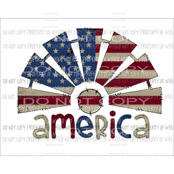 AMERICA windmill flag red white blue Sublimation transfers Heat Transfer