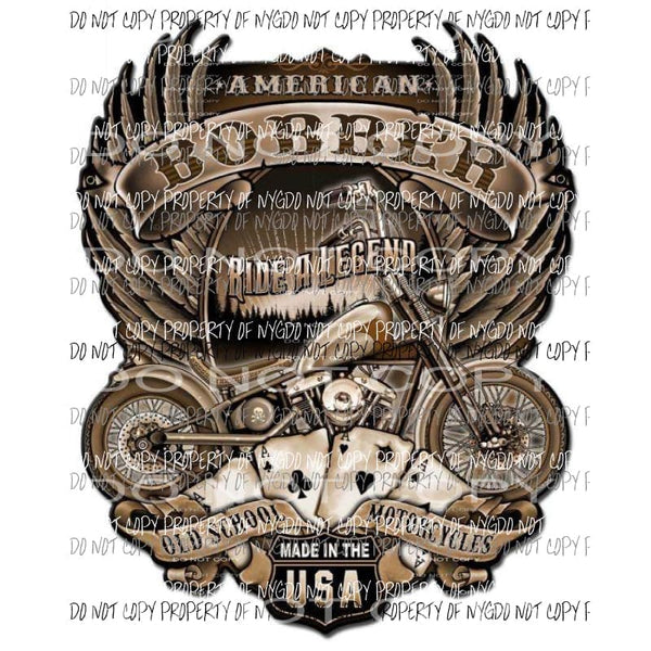 American Bobber Ride A Legend wings motorcyle Sublimation transfers Heat Transfer