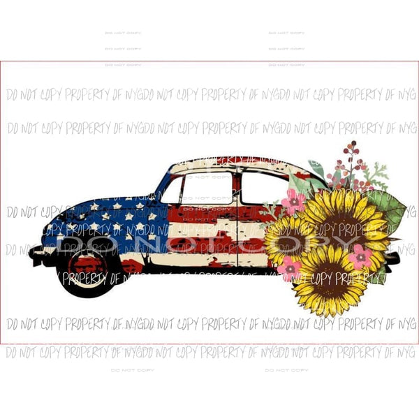 American Flag Volkswagen bug sunflowers Sublimation transfers Heat Transfer