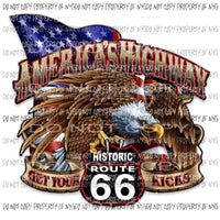 America’s Highway Get Your Kicks Route 66 eagle flag Sublimation transfers Heat Transfer