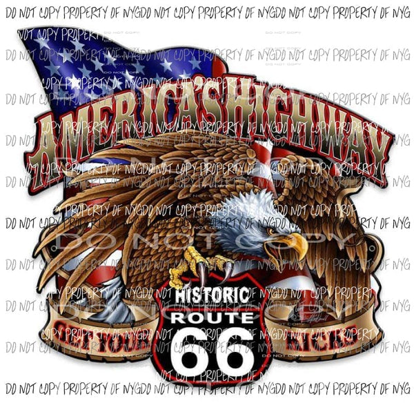 America’s Highway Get Your Kicks Route 66 eagle flag Sublimation transfers Heat Transfer