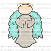 Angel watercolor teal grey halo silhouette Sublimation transfers Heat Transfer