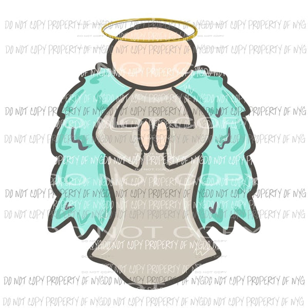 Angel watercolor teal grey halo silhouette Sublimation transfers Heat Transfer
