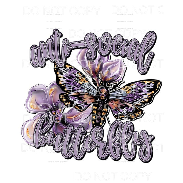 Anti Social Butterfly Purple Flowers Sublimation transfers -