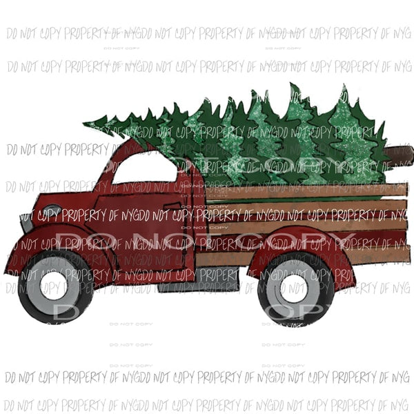 Antique Truck red Christmas Tree # 1 Sublimation transfers Heat Transfer