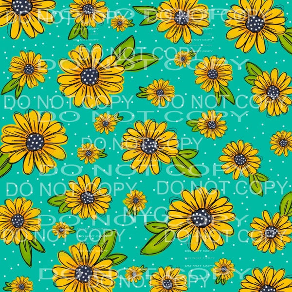 Aqua Daisies Sheet Sublimation transfers - Heat Transfer