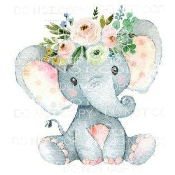 Baby Girl Elephant Pink Flowers Sublimation transfers - Heat