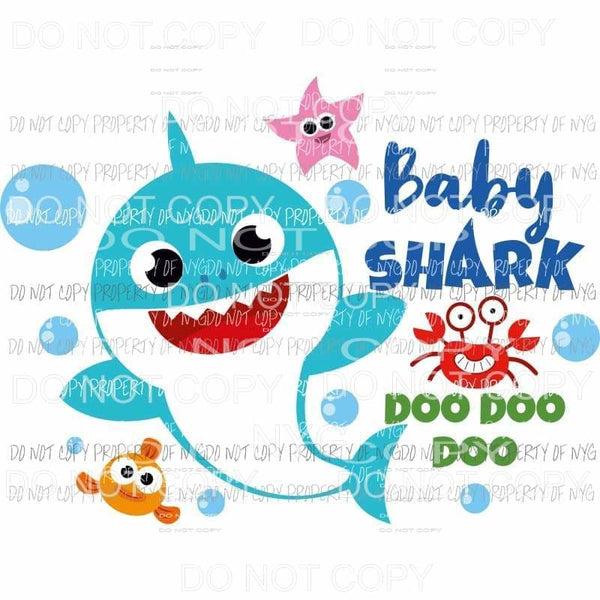 Baby Shark Blue Sublimation transfers Heat Transfer