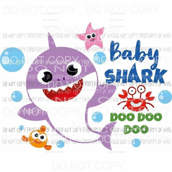 Baby Shark Purple Sublimation transfers Heat Transfer