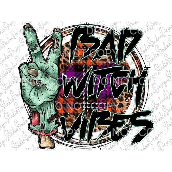 Bad Witch Vibes Hand Purple Orange Plaid Leopard Circle #214