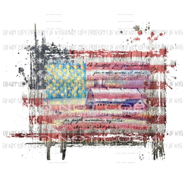 Barn Flag Oh Beautiful for spacious skies Sublimation transfers USA America Heat Transfer