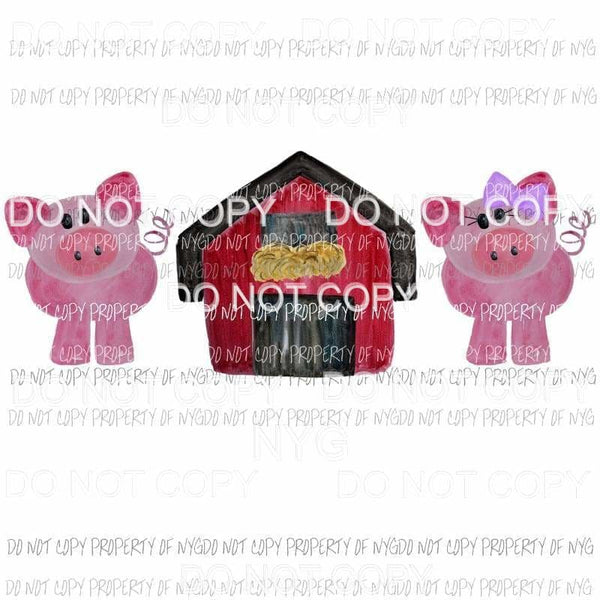 Barn Pig Trio farm Sublimation transfers Heat Transfer