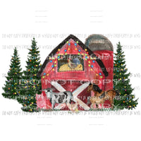 Barn with Animals Lights and trees Watercolor Christmas Sublimation transfers Heat Transfer