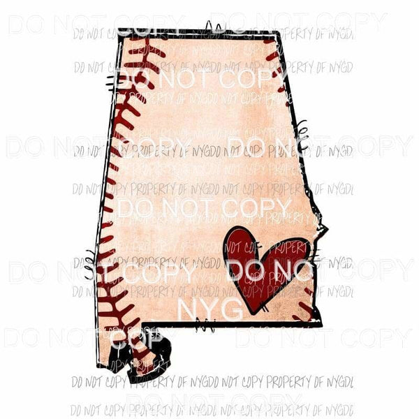 Baseball Alabama state outline red heart Sublimation transfers Heat Transfer