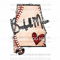 Baseball Mama Alabama state outline red heart Sublimation transfers Heat Transfer