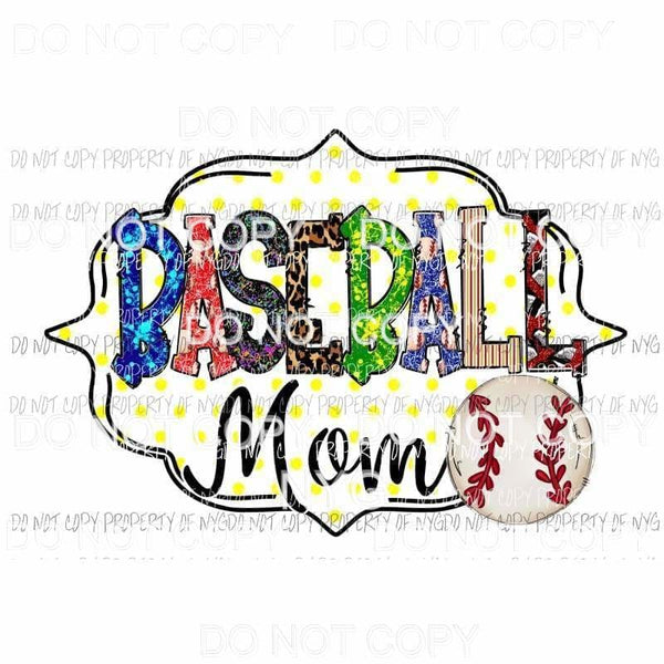 Baseball mom Yellow polka dot custom Sublimation transfers Heat Transfer