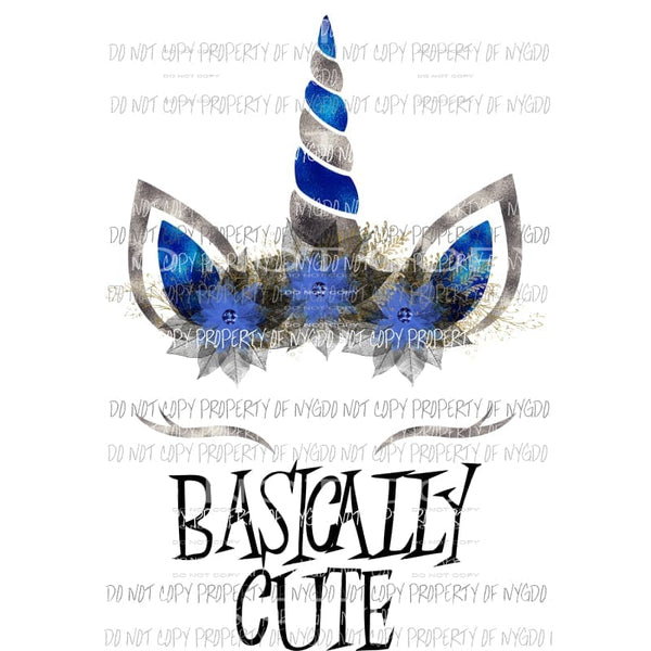 Basically Cute unicorn ears blue kids Sublimation transfers Heat Transfer