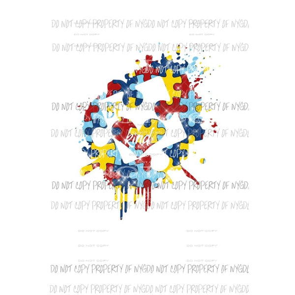 Be Kind Autism #2 large white puzzle piece Sublimation transfers Heat Transfer