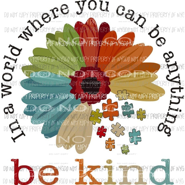 Be Kind Sunflower puzzle pieces autism awareness Sublimation transfers Heat Transfer