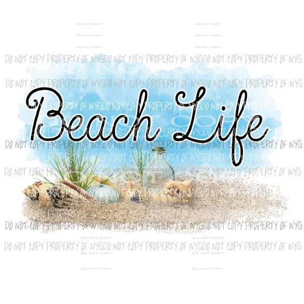 Beach Life sand seashells blue watercolor Sublimation transfers Heat Transfer