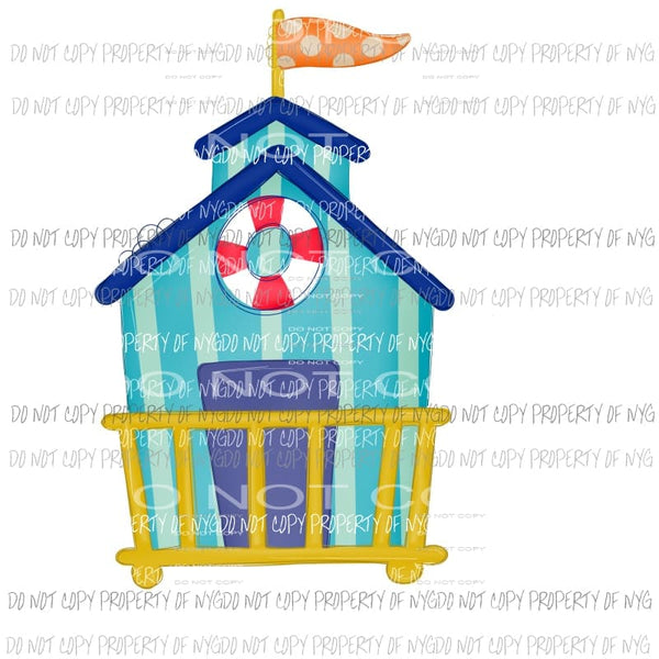 Beach Lifeguard Stand orange flag blue stripes Sublimation transfers Heat Transfer