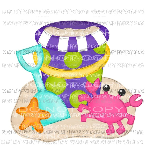Beach Sand Pail #2 girl pink crab Sublimation transfers Heat Transfer