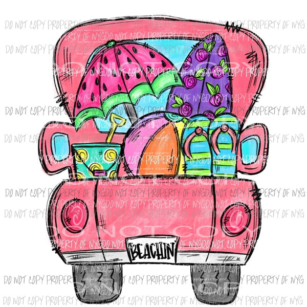 Beach Truck pink Sublimation transfers Heat Transfer
