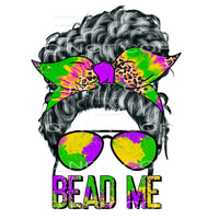 Bead Me Messy Bun Curly Mardi Gras #2483 Sublimation 