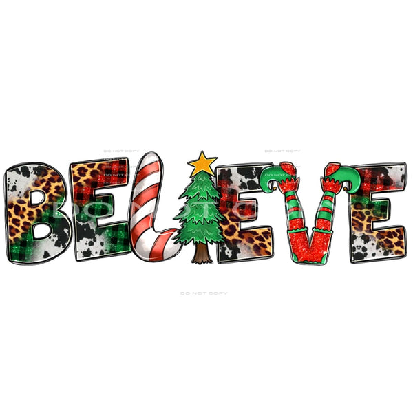 Believe Christmas Tree Holly Elf Legs Cowhide Leopard Red 