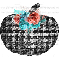 Black and Cream Buffalo Plaid Pumpkin with Flowers Sublimation transfers Heat Transfer