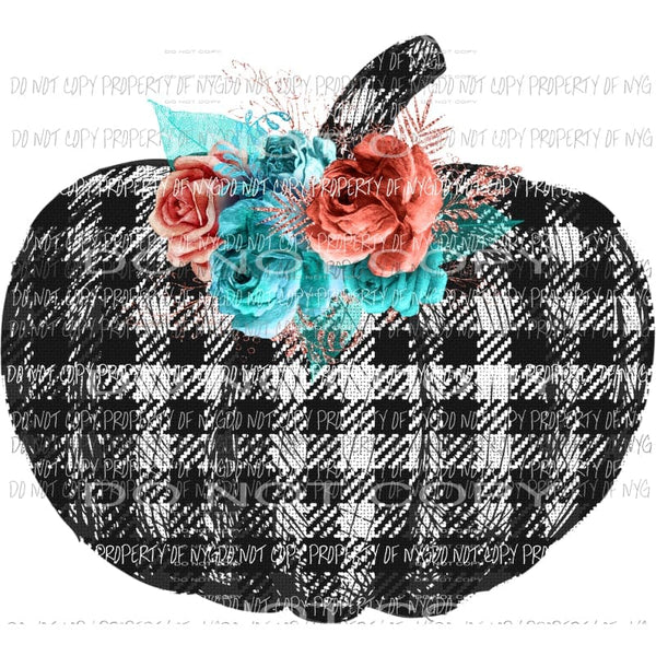 Black and Cream Buffalo Plaid Pumpkin with Flowers Sublimation transfers Heat Transfer