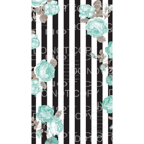 Black and White Vertical Stripes Blue Grey Flowers Sheet 