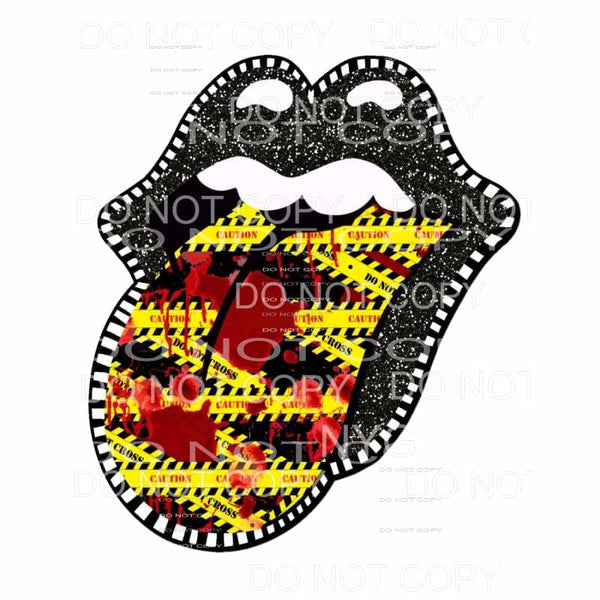 Black Glitter Lips Caution Tape Blood Splatter Tongue 