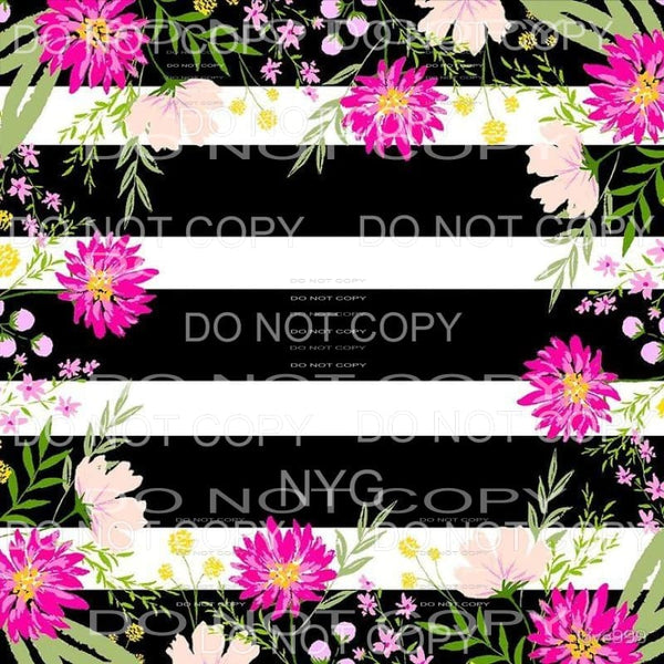 Black White Stripes Pink Flowers Sheet Sublimation transfers