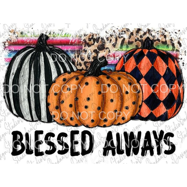Blessed Always Black Orange Pumpkins Serape Leopard 