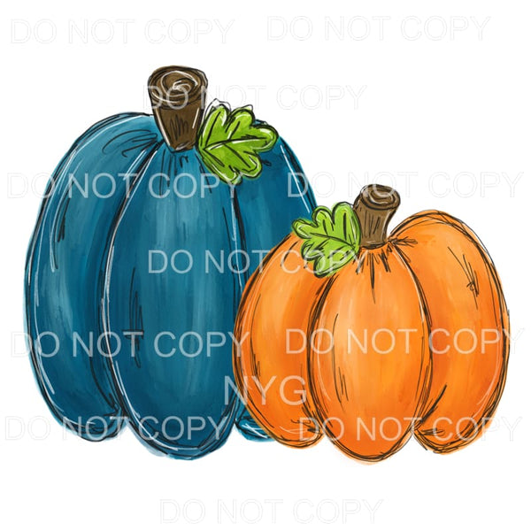 Blue Orange Pumpkins Watercolor #531 Sublimation transfers -