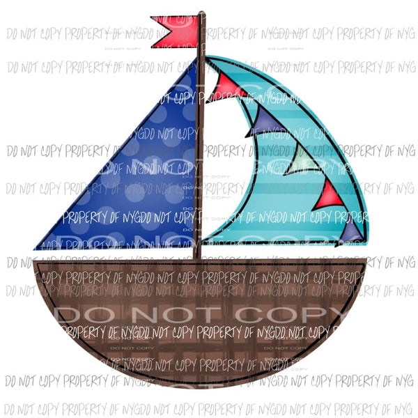Blue Sailboat Watercolor Sublimation transfers Heat Transfer
