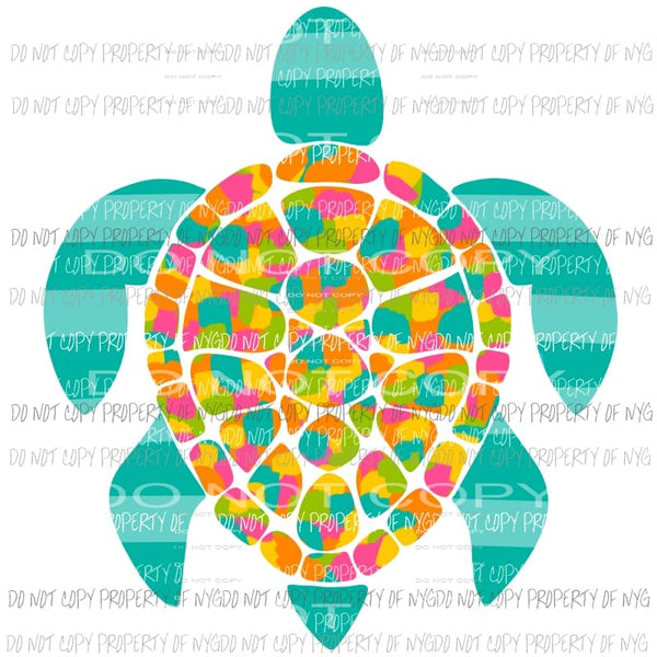 Blue Striped Sea Turtle multi color shell Sublimation transfers Heat Transfer