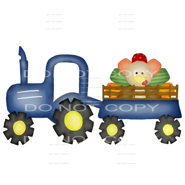 blue tractor with turkey watercolor Sublimation transfers - 