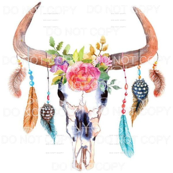 Boho Bull Skull Feathers Flowers Sublimation transfers - 