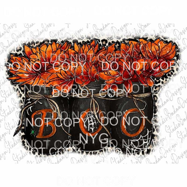 Boo Black Mason Jars Orange Flowers Leoaprd #357 Sublimation