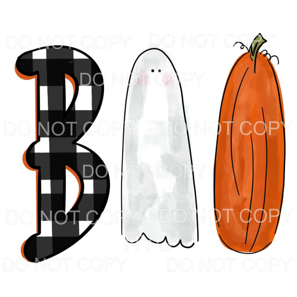 Boo Black Plaid Ghost Pumpkin Letters Fall Halloween #1089 