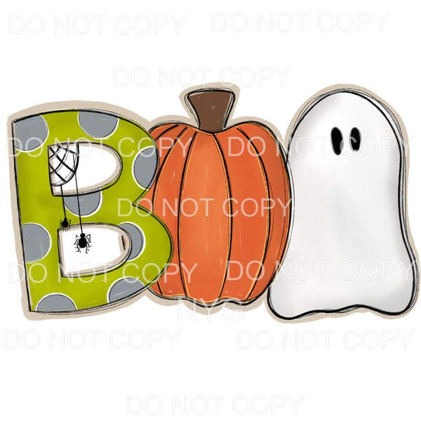 BOO Green Grey Polka Dots Spiders Orange Pumpkin Ghost #155 
