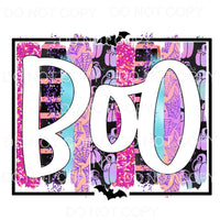 BOO Pink Purple Spider Web Pumpkins Glitter Brush Strrokes 