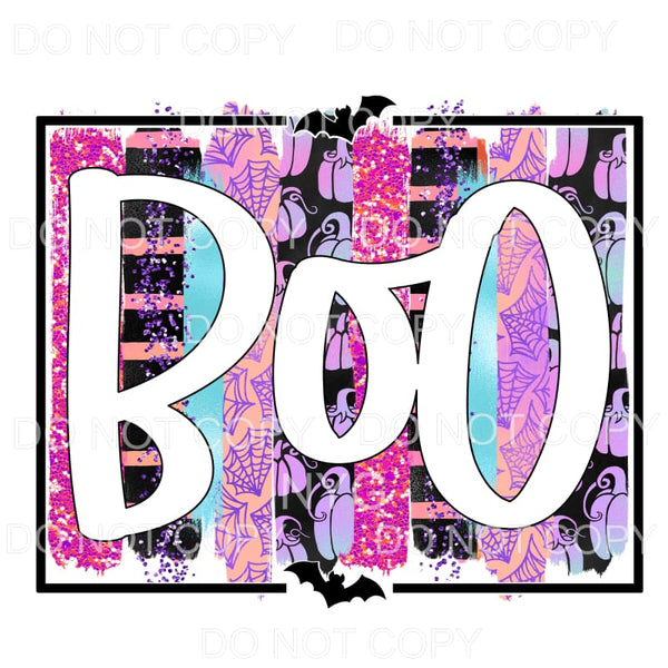 BOO Pink Purple Spider Web Pumpkins Glitter Brush Strrokes 