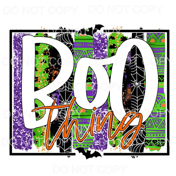 Boo Thing Purple Green Glitter Spider Web Brush Strokes Bats
