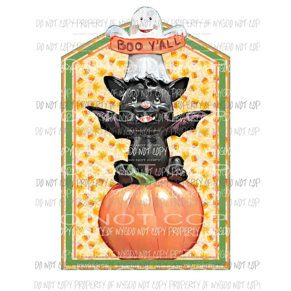 Boo Yall Black Cat Pumpkin Ghost Stack Sublimation transfers Heat Transfer