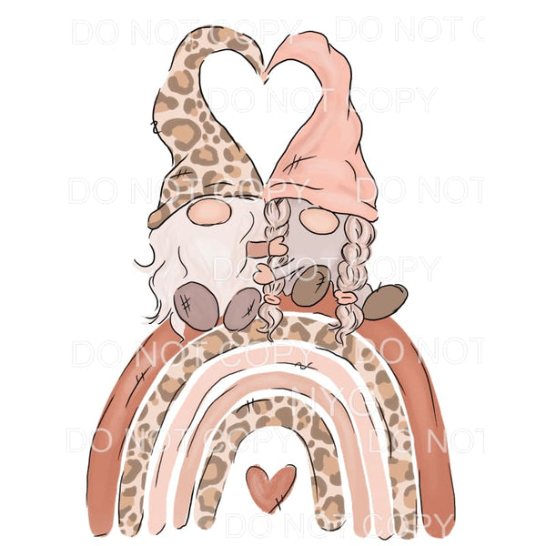 Boy Girl Gnomes Sitting On A Rainbow Leopard Light Pink 