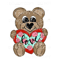 Brown Bear Holding Love Heart Sublimation transfers - Heat 